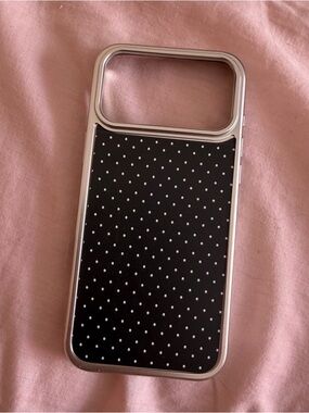 Black Polka Dot Phone Case with Silver Trim